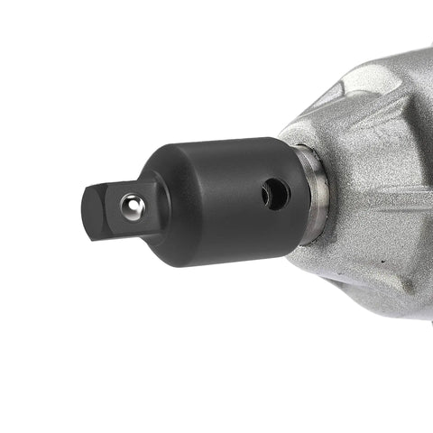 Close-up view of impact socket adapter connected to a tool, part of a 4-piece drive size conversion kit for heavy-duty jobs.
