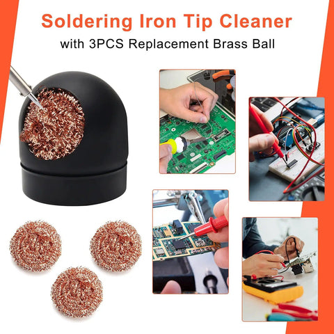 All In One Soldering Kit With Tip Cleaner, Rosin Flux Paste 0.35 Oz, Tin Lead Rosin Core Solder Wire 1.76 Oz, 3 Replacement Brass Pads
