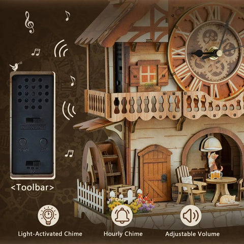 3D Puzzle Clock For Adults Dope Cuckoo Model Kit German pastoral cottage with pendulum, Roman numerals, light-activated chime