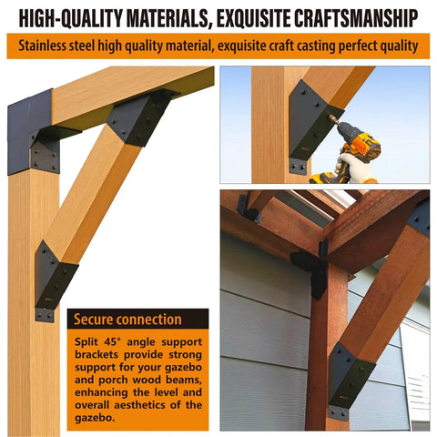 8-Pack 45 Degree Angle Support Bracket For 4x6 Pergolas Gazebos Decks Porches And Cabins Frosted Black Finish Stainless Steel Construction