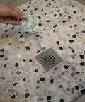 Using Disposable Hair Stopper For Shower, Sink, And Tub - Hygienic No-Touch Hair Cleanup, Patented Design, Ocean White And Teal