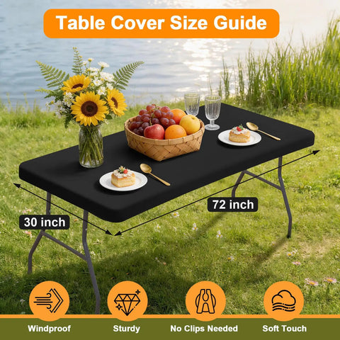 2 Pack Rectangle Fitted Table Covers For 6 Foot Tables 30 Inches Wide By 72 Inches Long Stretchy Black Spandex Polyester Washable