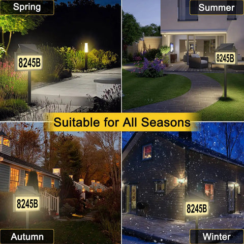 Solar Powered Address Sign With LED House Numbers White Warm RGB Illumination, IP65 Waterproof Outdoor Plaque for all seasons