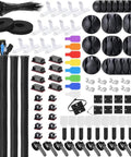 Cable Management Kit For TV And Computer Setup With 4 Cable Sleeves 57 Self Adhesive Clips 12 Hanging Strips 100 Fastening Ties