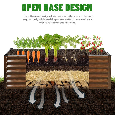 2-Pack Galvanized Raised Garden Bed Kit 6x2x2 Ft Metal Planter Box For Vegetables, Herbs, And Flowers with visible soil layers