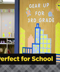 Yellow Ruler Print Masking Tape For Crafts DIY Projects And Classroom Decor used on a door with "Gear Up For 3rd Grade".