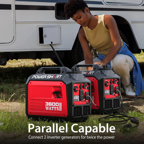 Person setting up 3600 Watt Portable Inverter Generator With Quiet Operation, RV Ready 30A Outlet For Camping Or Home Use