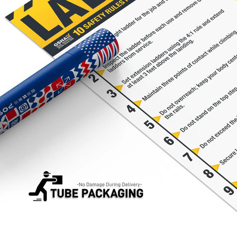 Essential Ladder Safety Poster With OSHA Rules, 10 Must-Know Ladder Guidelines, waterproof tear-resistant workplace sign.