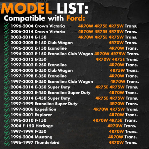 Model list for Automatic Transmission Filter With Gasket For Ford 4R70W 4R75W 4R75E Transmissions