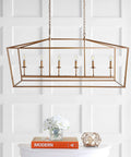 Solid Six Light Pagoda Pendant Ceiling Lamp Offering Wide Forty Nine Inch Open Wire Cage Frame Finished In Classy Antique Gold Color Combined With Timeless Energy Saving Led Bulbs For Quick Home Glow Up And Easy Install.