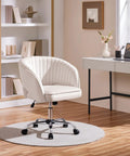 Cute Velvet Desk Chair With Wheels For Home Office Vanity And Study, Cream tufted swivel armchair in small modern space