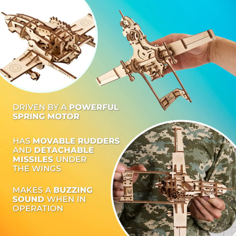 Bayraktar TB2 Combat Drone Wooden Model Kit With Movable Rudders, Wing Ailerons, Moving Camera And Underwing Missiles, Realistic 3D Puzzle For Adults, Durable Handcrafted Aircraft Building Toy For Collectors And Tinkerers, wood model in hand