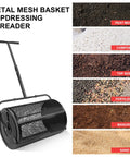 24 Inch Compost And Peat Moss Spreader For Lawns And Gardens, Roller Spreader For Topsoil, Powder Coated Steel Basket