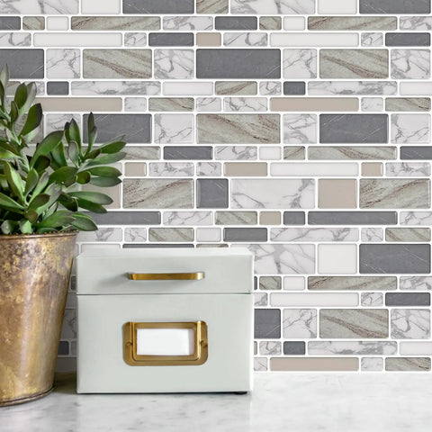 Peel And Stick Backsplash Tiles For Kitchen And Bath, 12 By 12 Self Adhesive Wall Tiles, 10 Sheets In Black And Brown
