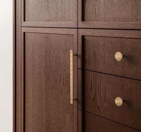 Luxurious Zinc Alloy Cabinet Handles with 5 Inch Hole Centers champagne bronze pull installed on wood cabinet