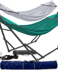 Combo Hammocks With Stand For Outdoor And Indoor Use, Heavy Duty 600 Lbs Capacity, 2 Person Set, Includes Tree Straps, Bonus Hammock Net, Peacock, Medium, Weather Resistant For Patio And Backyard Chill