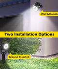 Dual Head 2W Solar Spotlight LED Outdoor Landscape Lights Waterproof Security Wall Lights for Backyard Patio Garden Auto On Off