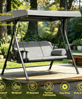 Heavy Duty Swing Canopy Cover For 3 Seat Outdoor Swings Waterproof All Weather Patio Shield Tough As Nails Universal Fit Garden Backyard Furniture Cover For Porch Swings Durable Gray Large Top