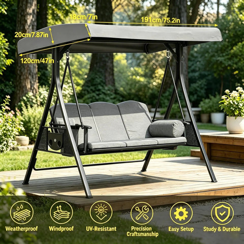 Heavy Duty Swing Canopy Cover For 3 Seat Outdoor Swings Waterproof All Weather Patio Shield Tough As Nails Universal Fit Garden Backyard Furniture Cover For Porch Swings Durable Gray Large Top