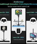 High Power 10.1 Inch HDMI Digital Microscope With 2000X Zoom And 3 Lens System For Soldering, Coins, Plants, And Biological Slides, UHD 2160P Video Capture, Great For Makers And Hobbyists. 10.1-inch display