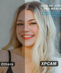 Slick 1080p Webcam With Noise Canceling Mic And Auto Light Correction Plug And Play For PC Laptop Video Calls Work From Home Streaming showing side-by-side comparison of video quality.