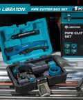 LIBRATON pipe cutter box set, 5 pcs, teal case with metal cutters and deburring tool