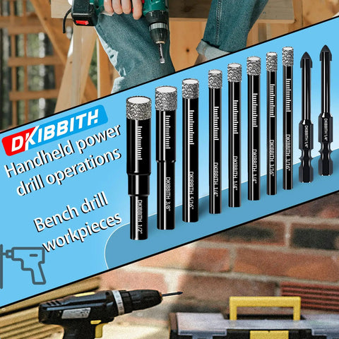 Seven Piece Diamond Drill Bit Set For Ceramic Porcelain Marble Granite And Glass With Dry Core Bits And Wax Lubricant