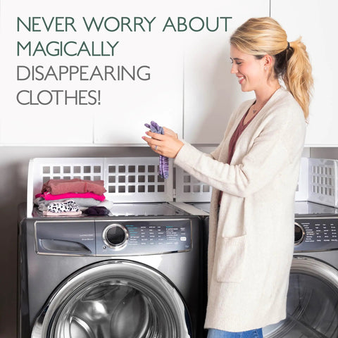 Woman smiling while using Laundry Guard With Silicone Gap Cover And Magnetic Fence For Washer And Dryer to prevent clothes from falling