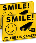 Smile Youre On Camera Signs 10x7 Outdoor Aluminum Notice Signs Single Sided Two Pack For Home Office Garage Yard Private Property Weatherproof Security Signage, yellow