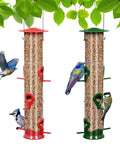Double Pack Tube Bird Feeder With 6 Ports Hanging Design For Backyard Birds, Red and Green, Weatherproof, 18.2 Inch