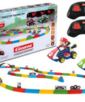 Mario Kart Tabletop RC Racing Set With Mario And Luigi, 2.4GHz Remote Control Cars, colorful 60-piece track, and controllers