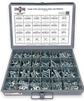 Grade 5 Hex Cap Screws Nuts Washers Lock Washers 574 Piece Beefy Heavy Duty Hardware Kit In Zinc Clear Finish in open tray