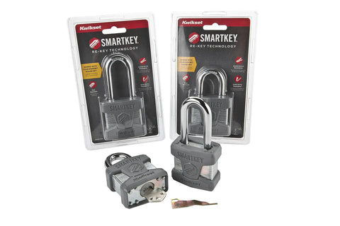 Rekey In Seconds SmartKey Padlock With Boron Carbide Shackle For Outdoor Gates And Storage in packaging, silver key