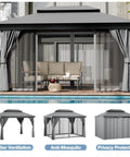 Outdoor Gazebo 10x13 With Mosquito Netting And Privacy Screens, Ventilated Double Roof Canopy Tent For Backyard Patio Garden And Party