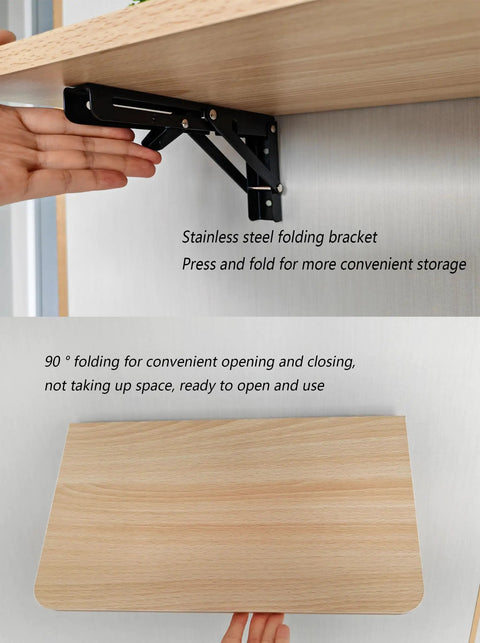 Stainless steel folding bracket for Slick Folding Wall Mounted Projector Shelf In Solid Natural Wood, Compact Floating Bracket For Routers And Cable Boxes.