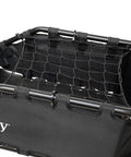 Coho XC Single Wheel Off Road Cargo Bike Trailer with coil spring suspension and quick release hitch, close-up of cargo bay netting