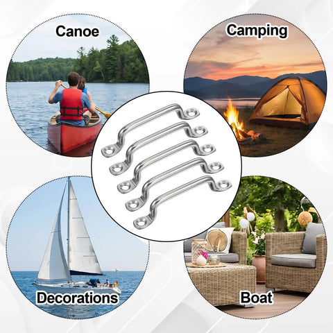 Beefy 48 Pcs Stainless Steel Footmans Loops With Screws Kit, 3 Inch Total Length, Heavy Duty Fasteners With 96 Flat Head Screws, Ideal For Outdoor Gear, Marine, DIY Projects, And Rope Attachments on canoe, camping, boat, and sailboat use