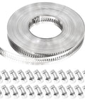 Roll of 304 stainless steel hose clamp band with perforated holes and 24 fasteners; adjustable worm-gear clamps kit
