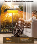 Carbon Infrared Patio Heater With Tripod, Remote Control, Tip Over Protection, Freestanding Or Wall Mounted, IP55 Indoor Outdoor Use, Odorless Heat, Black For Patio Or Deck Ambience All Year in living room