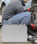 Slick Aluminum Alloy Toolcase Featuring Custom Foam Padding, Sweet Ride Hardshell Carry Box For Power Tools And Electronics Gear, Compact Travel Rig With Secure Latch on workshop floor.