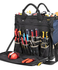 Heavy Duty Pro Grade Tech Tool Bag With Molded Base and Multi-Compartment 17 Inch Carrier Black Blue for Power Tools