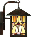 Inglenook Tiffany Style Outdoor Wall Sconce, 1 Light, 100 Watt, Classic Geometric Mission Design in Valiant Bronze, close view