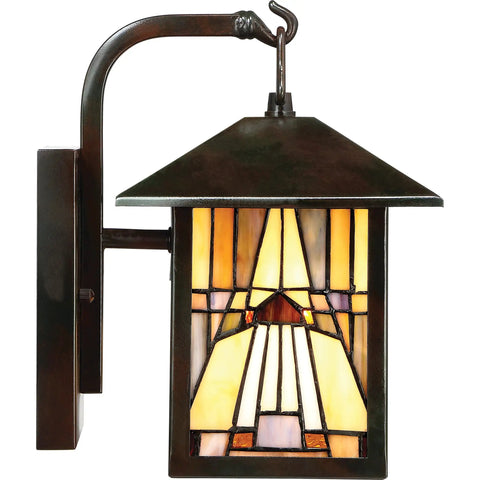 Inglenook Tiffany Style Outdoor Wall Sconce, 1 Light, 100 Watt, Classic Geometric Mission Design in Valiant Bronze, close view