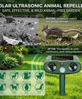 Motion Activated Outdoor Animal Repellent 2 Pack For Deer Raccoons Cats Squirrels With 110 Degree PIR Sensor To Guard Your Garden And Plants From Intruders And Nuisance Wildlife, solar garden stake