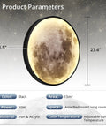 Dimmable Moon Wall Light 23 Inch With Remote Control Plug In Modern LED Wall Lamp 30W Black Night Light Detail View