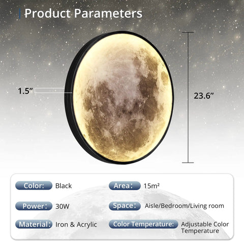 Dimmable Moon Wall Light 23 Inch With Remote Control Plug In Modern LED Wall Lamp 30W Black Night Light Detail View