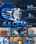 VIVOHOME blue HVAC vacuum pump, 1/3 HP, 4.5 CFM, sparkless motor for auto AC refrigerant systems (front view)