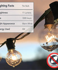 Close-up of 100 Ft Clear Globe G40 Outdoor String Lights on Black Cord with Bendable Easy Install Bulbs for Backyard Entertaining Vibes
