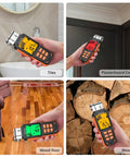 Rechargeable Moisture Meter With Five Modes Pinless 40mm Depth For Walls Floors And Ceilings Do It Yourself Friendly Non Destructive Moisture Testing In Concrete Cement Plaster And Wood on tiles and wood