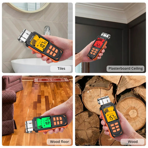 Rechargeable Moisture Meter With Five Modes Pinless 40mm Depth For Walls Floors And Ceilings Do It Yourself Friendly Non Destructive Moisture Testing In Concrete Cement Plaster And Wood on tiles and wood